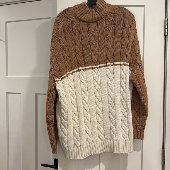 Staud Brown Hampton Sweater, Brown and White Knit Quarter Zip, Size Small - Picture 6 of 6